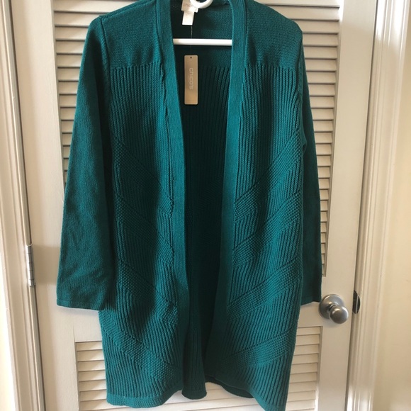 Chico's Sweaters - Chico’s Green Cable Sweater Cardigan Petite 2P 12P